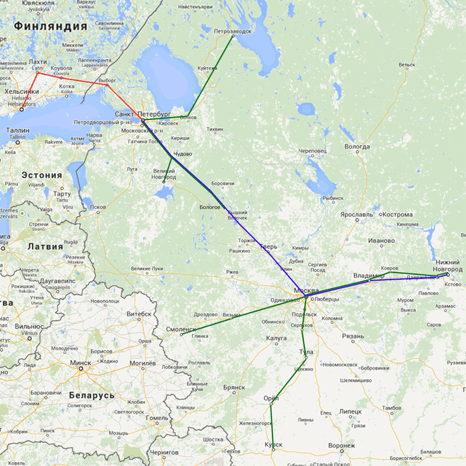 карта скоростных железных дорог России